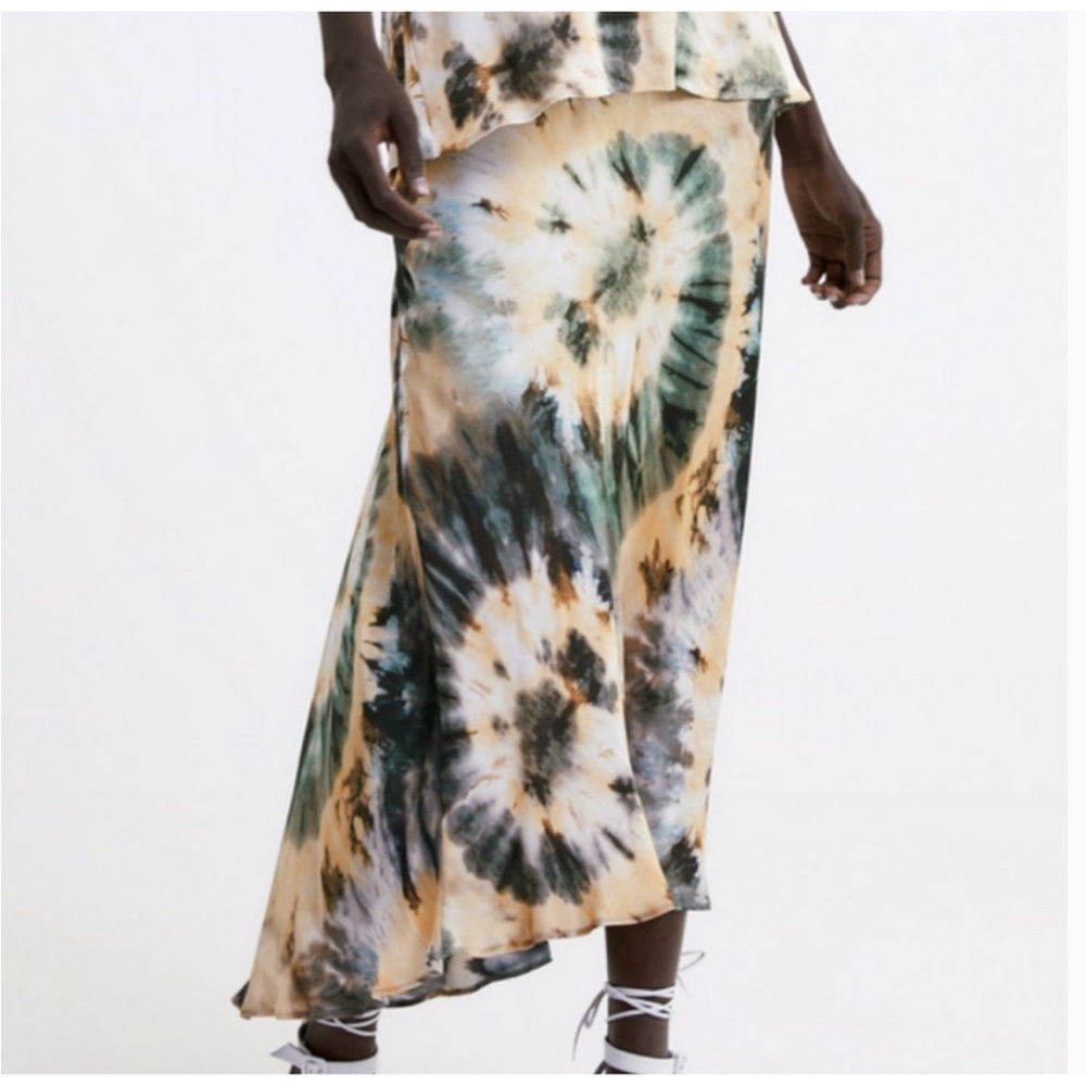 Zara Satin Tie Dye Maxi Skirt